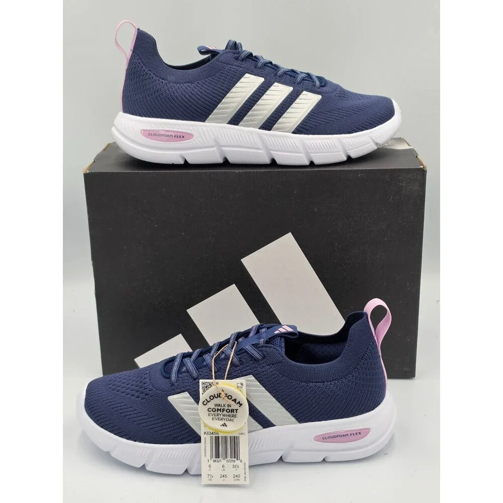 Adidas Cloudfoam Flex Slounge Women’s 7.5 Wide Navy Silver Pink KI3456 NIB